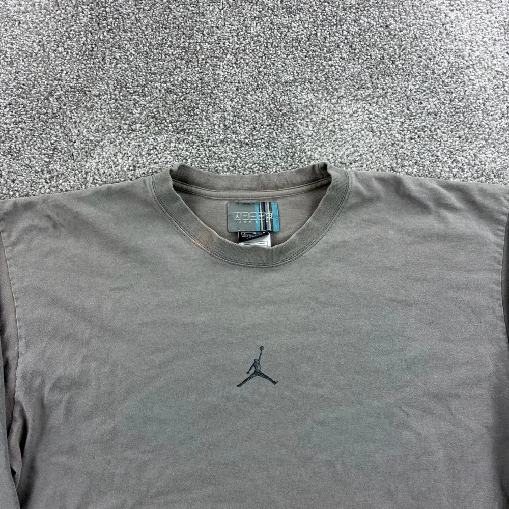 Vintage Jordan Shirt Mens Large Gray Cotton Jumpman Logo Long Sleeve